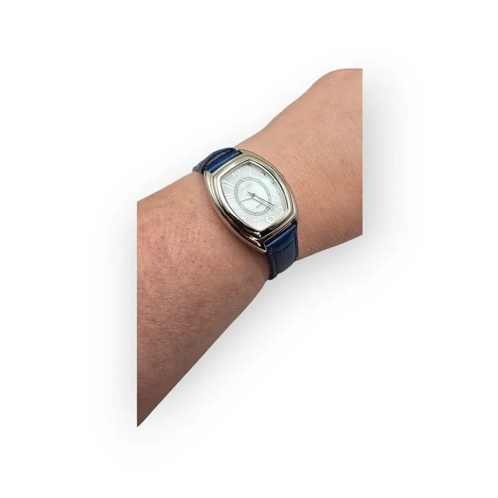 Gossip Blue Strap Silver Tone Tonneau Watch Vintage Inspired Everyday Chic
